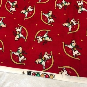 1 yd Vintage Christmas Fabric - Red Rocking Horses